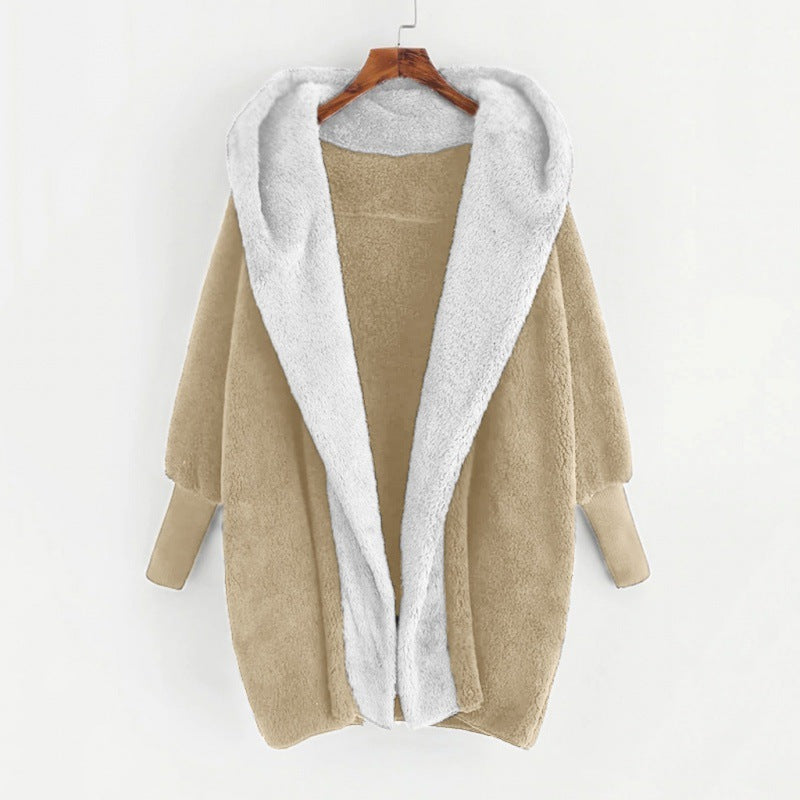 Women's Oversized Faux Fur Hooded Coat with Contrasting Teddy Lining and Ribbed Cuffs Mune Fashion