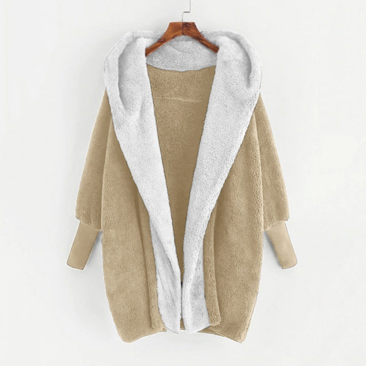 Women's Oversized Faux Fur Hooded Coat with Contrasting Teddy Lining and Ribbed Cuffs Mune Fashion