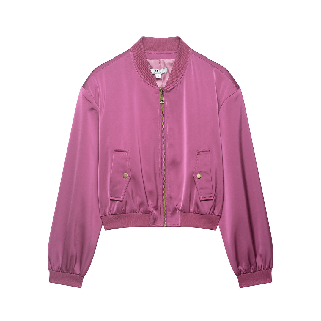 Women's Short Satin Bomber Jacket in Cropped Boxy Cut Mune Fashion