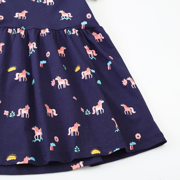 Girls Short Sleeve Dress with Playful Unicorn Motif Mune Fashion