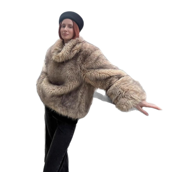 Women's Short Cut Faux-Fur Boxy Coat with Hood and Zip Mune Fashion