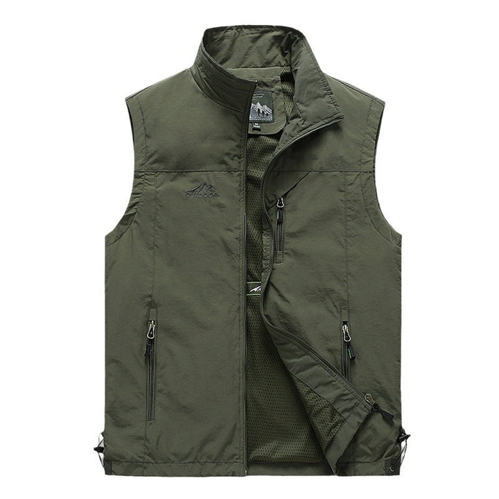 Men's Multifunctional Utility Vest with Stand-up Collar, Zipper Pockets, and Breathable Mesh Lining Mune Fashion