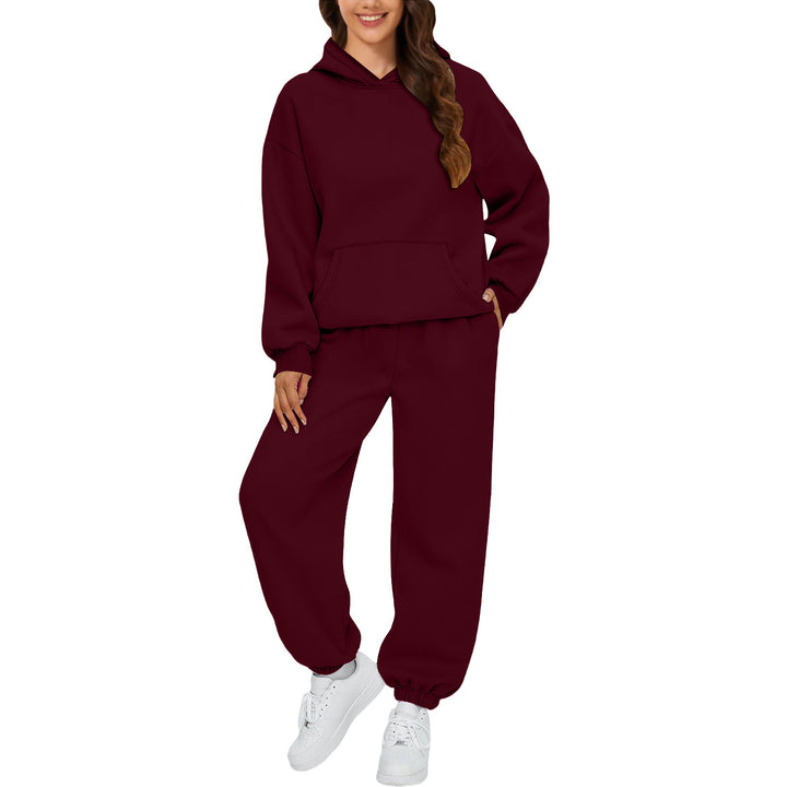 Women's cozy French-Terry loungewear set with double-layer hood, kangaroo pocket, and elastic ankle jogger Mune Fashion