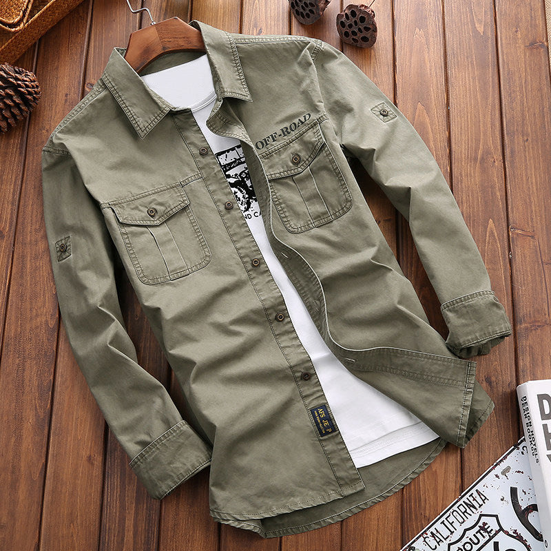Men's Robustly Cut Canvas Transition Shirt with Flap Pockets and Utility Details Mune Fashion