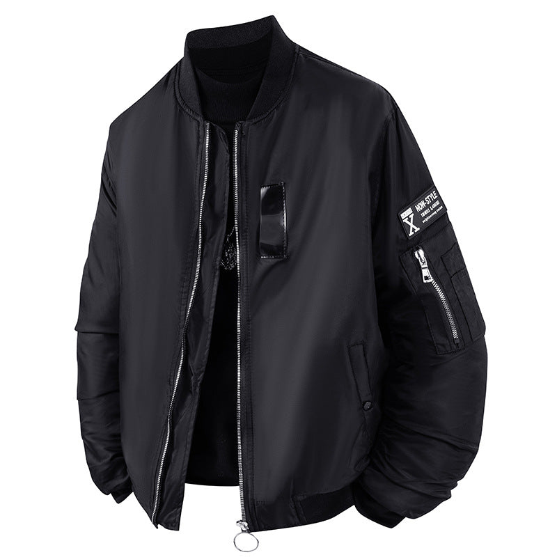 Men's  modern aviator-style bomber jacket with insulated lining zip sleeve utility pocket and O-ring zip Mune Fashion
