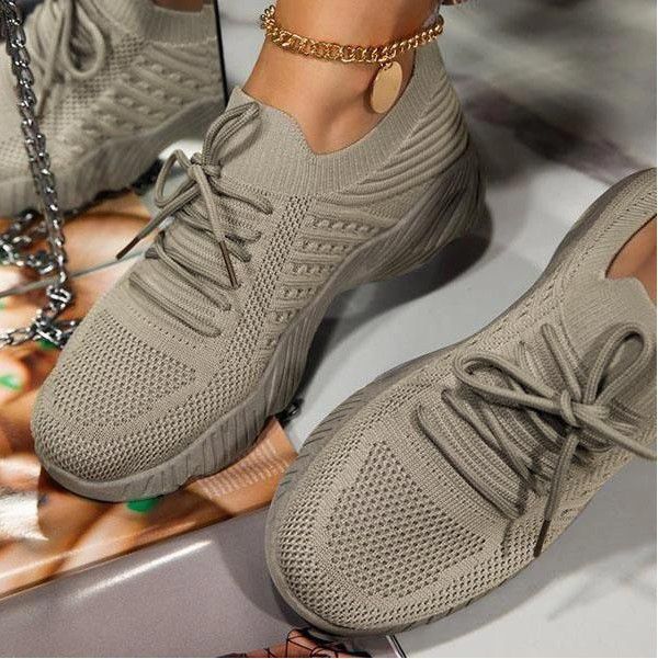 Women's Breathable Knit Sneakers with Elastic Shaft and Non-Slip Profile Sole Mune Fashion