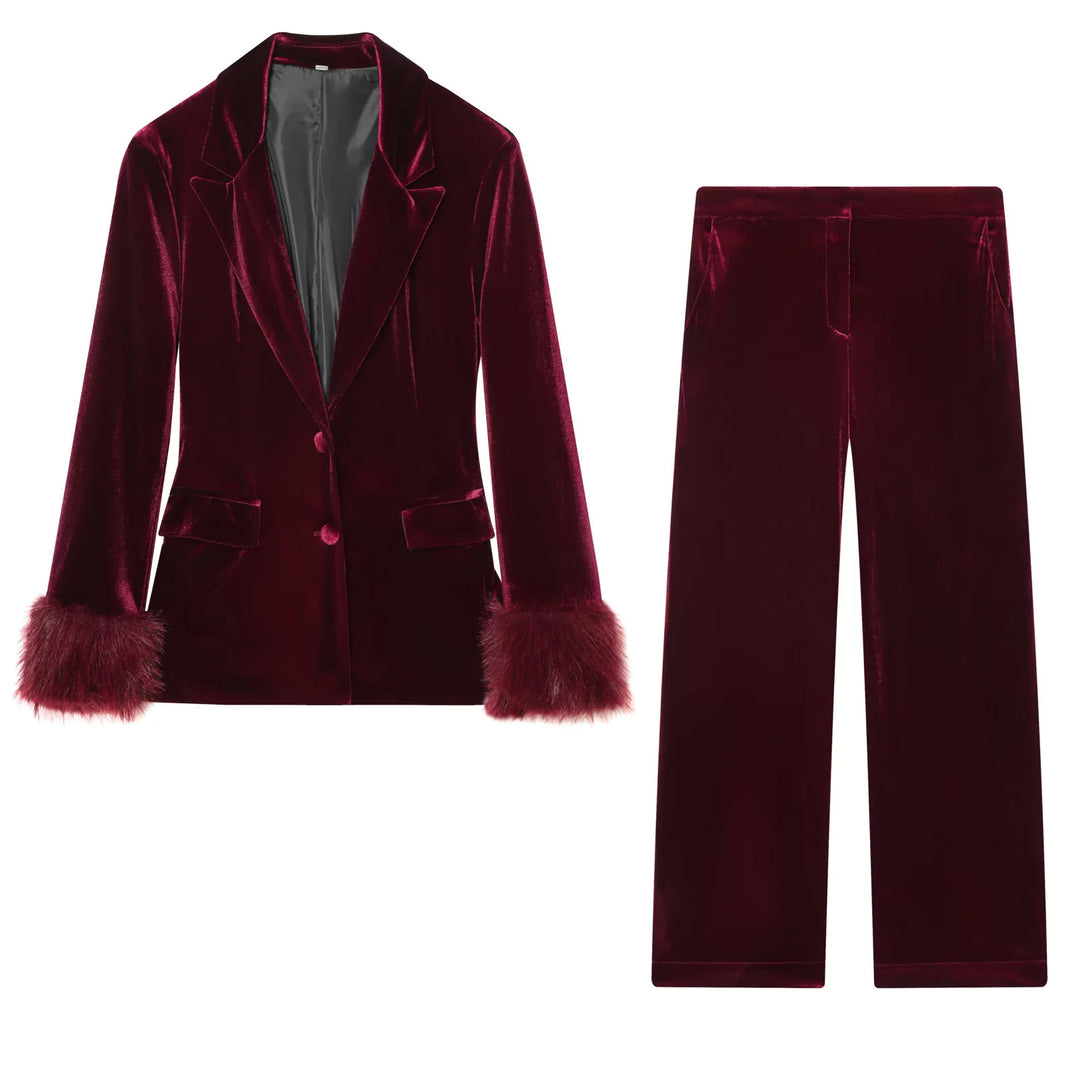 Women wide velvet pants with high waist, straight leg and side pockets Mune Fashion