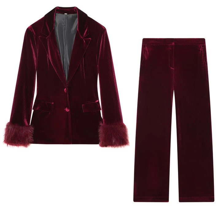 Women wide velvet pants with high waist, straight leg and side pockets Mune Fashion