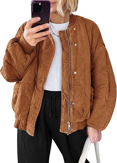 Women's Padded Oversized Quilted Bomber Jacket with Ribbed Cuffs and Decorative Stitching Mune Fashion