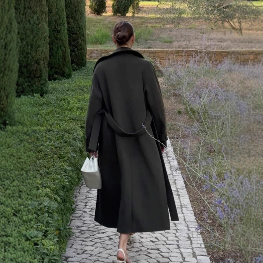 Women’s Maxi Length Wool Coat in Cocoon Cut with Voluminous Shawl Collar Mune Fashion