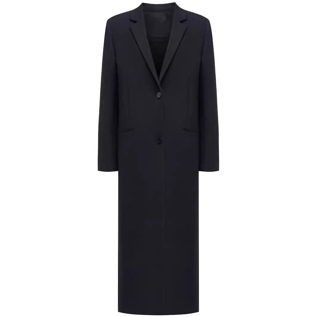 Ladies long cut single-breasted oversized coat with narrow lapels Mune Fashion