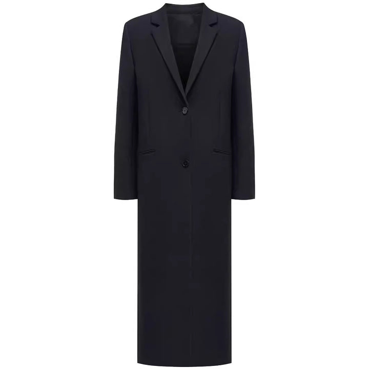 Ladies long cut single-breasted oversized coat with narrow lapels Mune Fashion