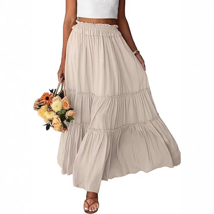 Women's Long Ruffle Tiered Skirt with Elastic Ruffle Waistband Mune Fashion