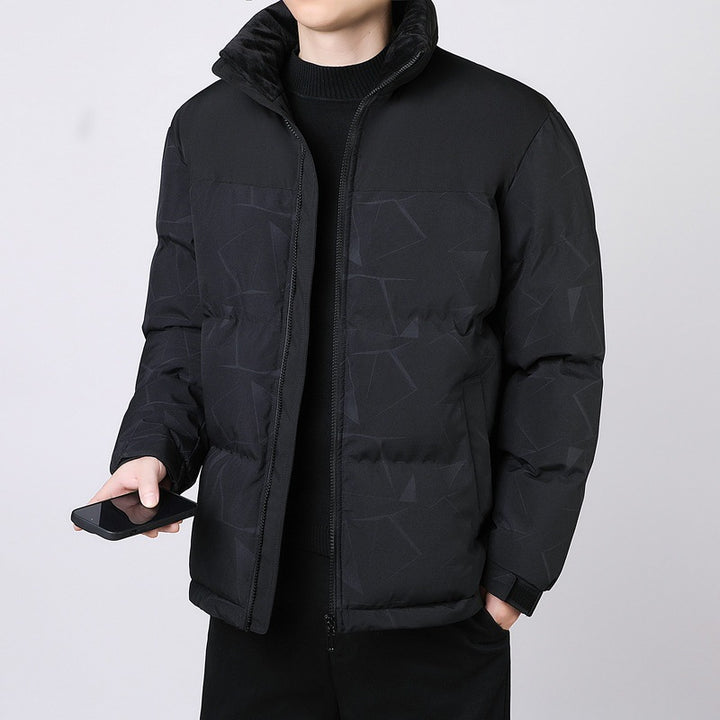 Men's Insulated Winter Quilted Jacket with Geometric Tone-on-Tone Quilting and High Stand Collar Mune Fashion