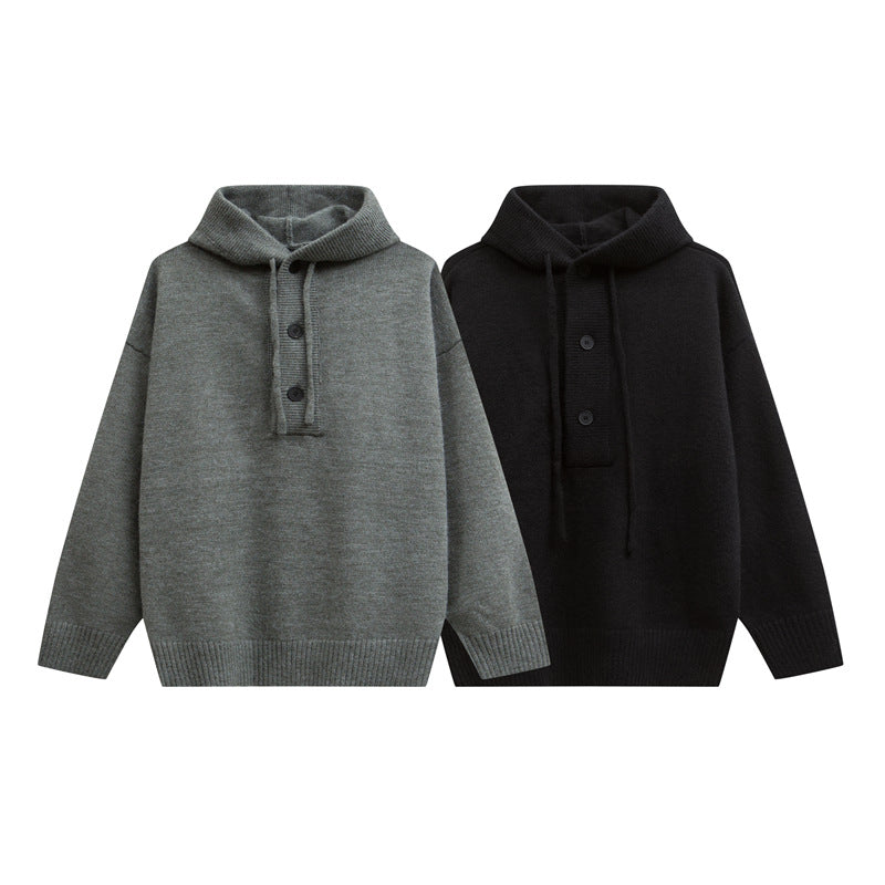 Women Oversize Hoodie Sweater with Half Button Placket and Ribbed Cuffs Mune Fashion