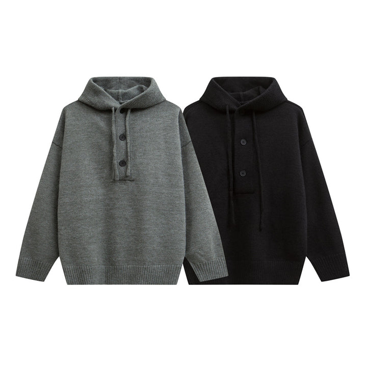 Women Oversize Hoodie Sweater with Half Button Placket and Ribbed Cuffs Mune Fashion