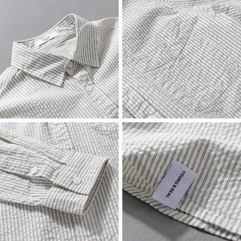 Men's Relaxed-Fit Striped Shirt made of Linen-Cotton Blend with Chest Pocket Mune Fashion