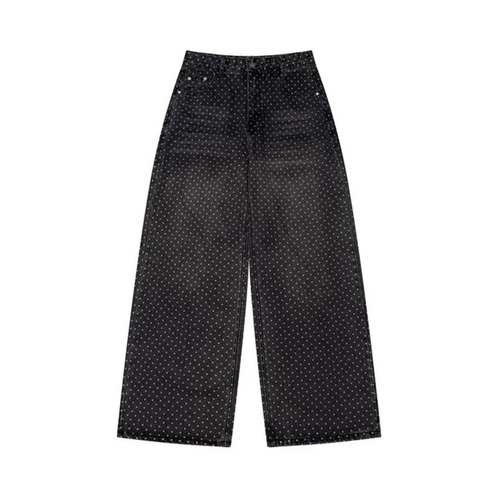 Women's High-Waist Wide Denim Culotte with Allover Polka Dot Pattern Mune Fashion