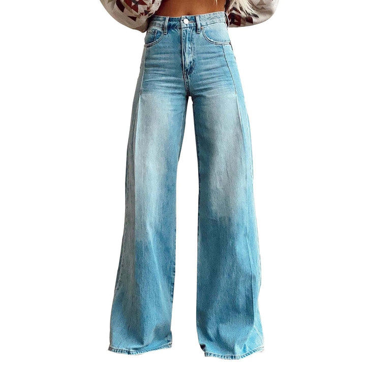 Women high-waisted flared jeans with extra wide leg, figure-flattering fit and subtle vintage wash Mune Fashion