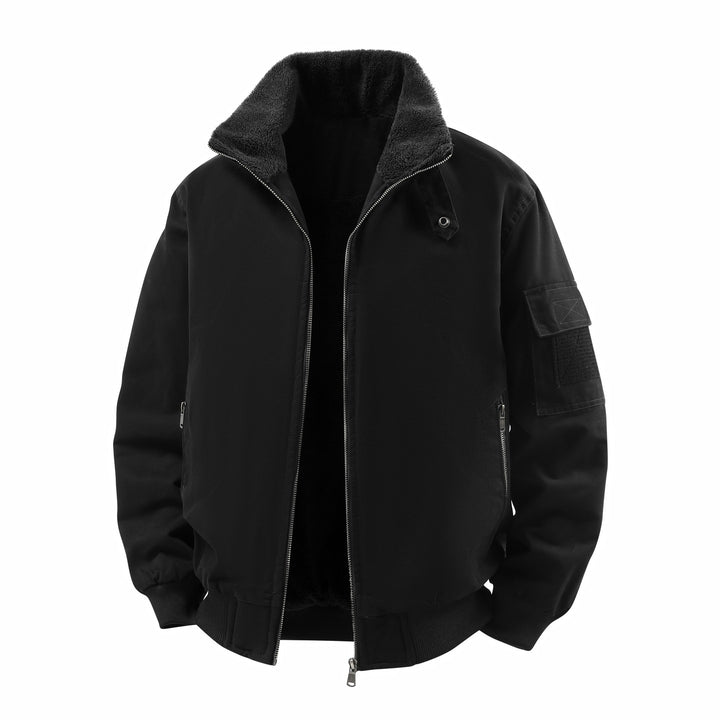 Men's Short Thermal Bomber Jacket with Teddy Collar, Fleece Lining & Utility Arm Pocket Mune Fashion