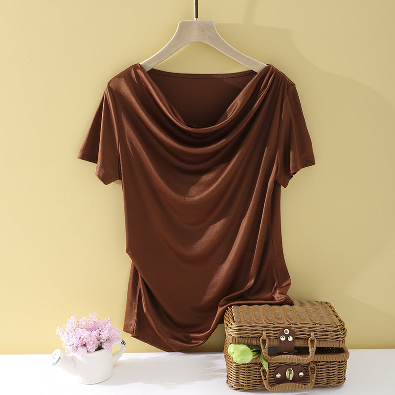 Women's Oversize Draped Shirt with Waterfall Collar & Lightweight Jersey Fall Mune Fashion