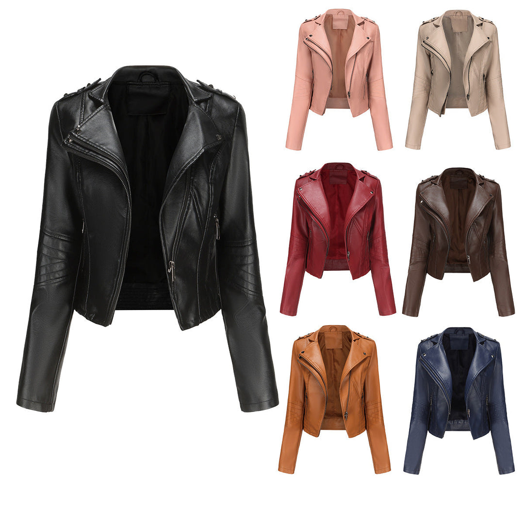 Women Stylish Biker Jacket with Asymmetrical Zipper and Detail Seams Mune