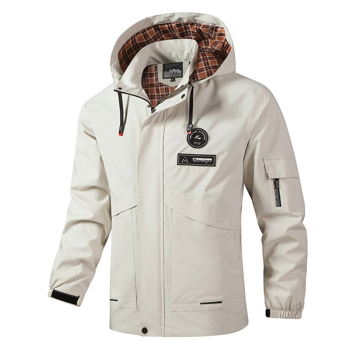 Men's lightweight waterproof hoodie jacket with plaid-lined inner lining, multiple pockets, and adjustable hood Mune Fashion