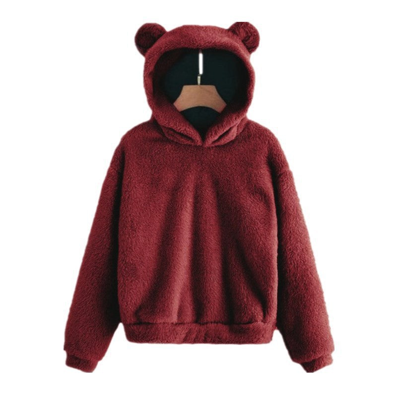 Women's Cozy Teddy Fleece Hoodie with Bear Ears and Oversized Fit Mune Fashion