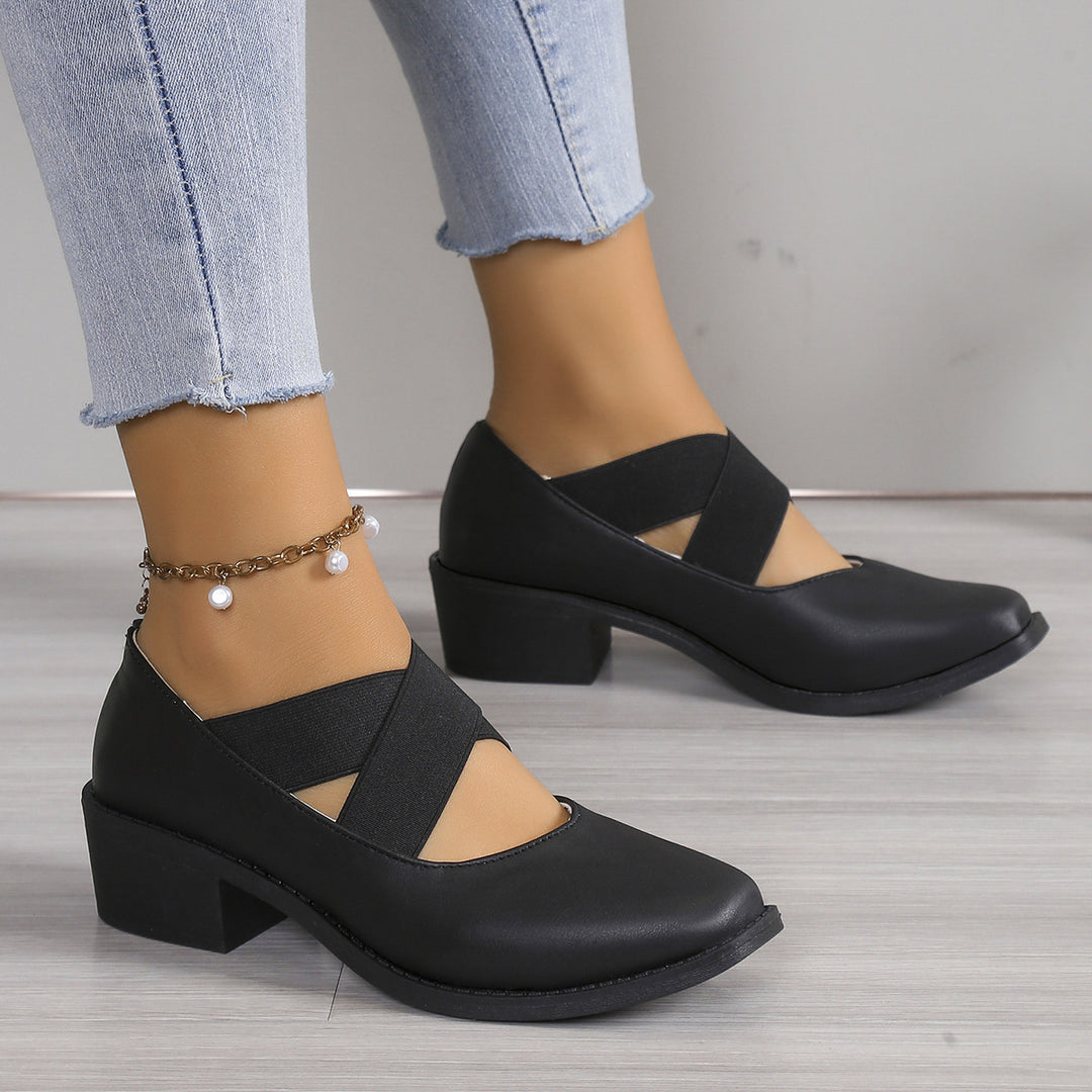 Women's Slipper-Pumps with crisscrossing elastic straps and block heel Mune Fashion