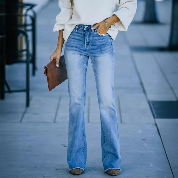 Ladies nan high waist flared jeans with open hem and figure-enhancing fit Mune Fashion