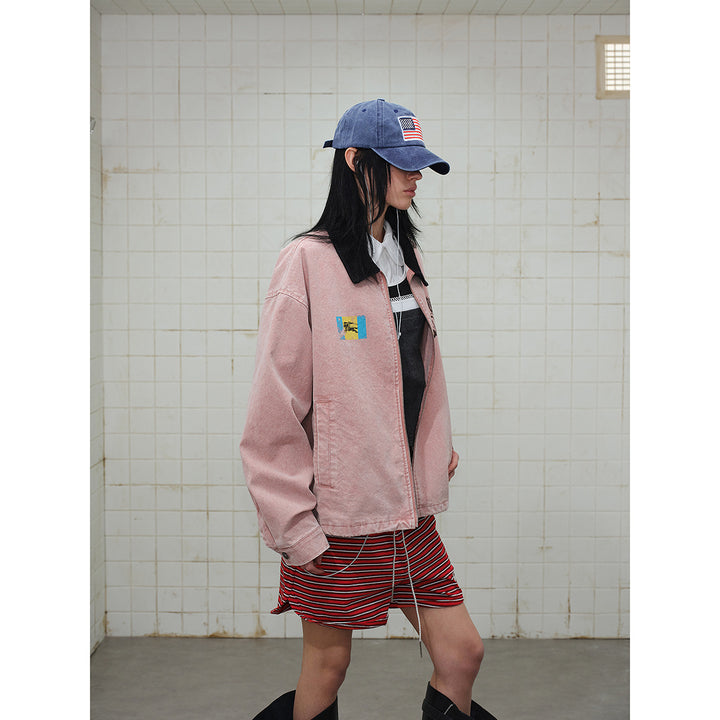 Unisex Boxy Blouson Jacket made of washed cotton twill with cord collar and print details Mune Fashion