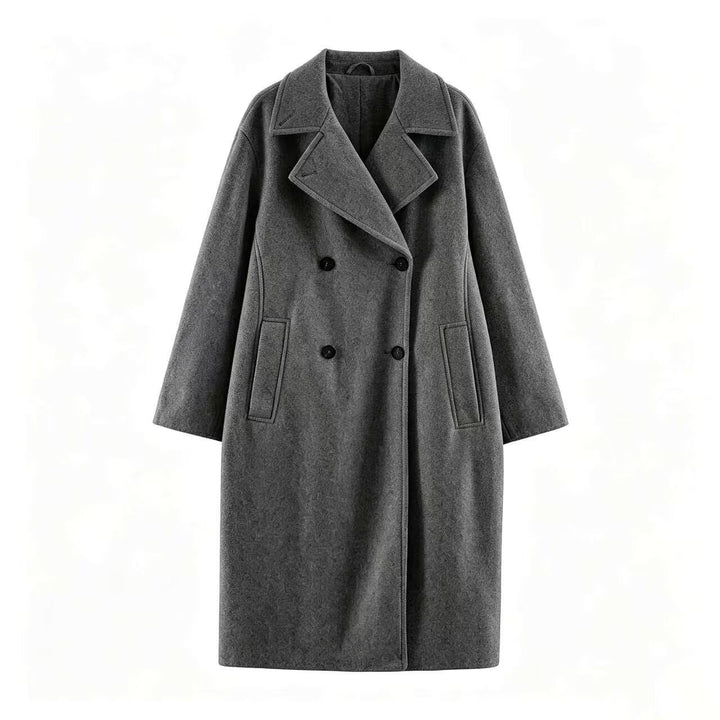 Women Mid-Length Wool Blend Double-Breasted Coat with Wide Lapels and Side Pockets Mune Fashion