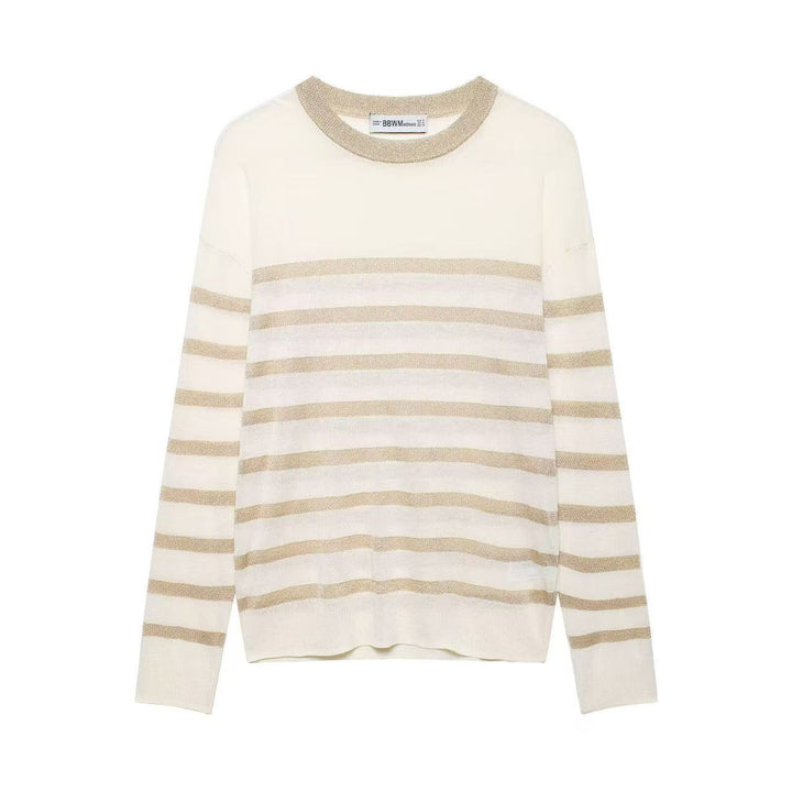 Women's lightweight striped fine-knit sweater with metallic Lurex stripe and round neck Mune Fashion