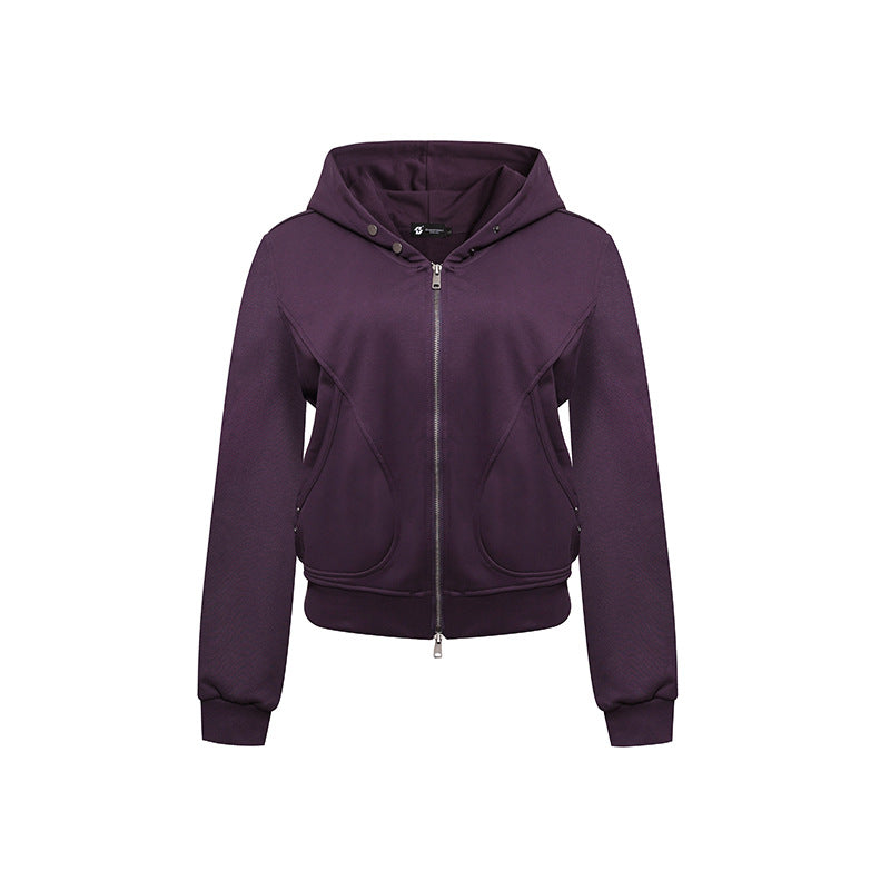 Women's Short Fitted Hoodie Sweat Jacket with Two-Way Zipper and Pockets Mune Fashion
