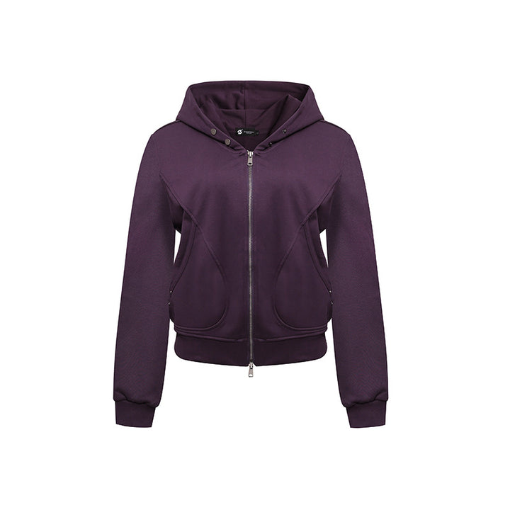 Women's Short Fitted Hoodie Sweat Jacket with Two-Way Zipper and Pockets Mune Fashion