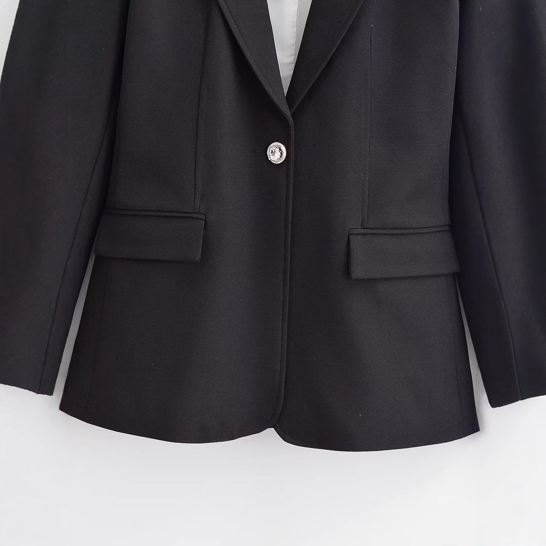 Women's Tailored Single-button Blazer with Shawl Collar and Flap Pockets Mune Fashion