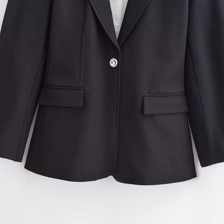 Women's Tailored Single-button Blazer with Shawl Collar and Flap Pockets Mune Fashion