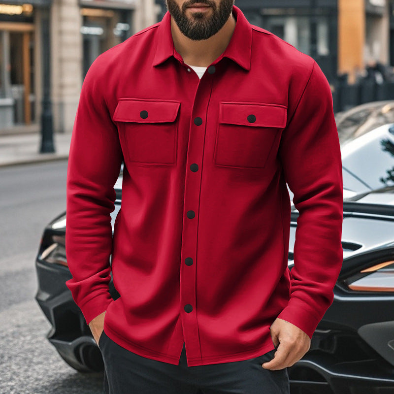 Men's wool blend overshirt jacket with flap pockets, concealed button placket, and shirt collar Mune Fashion
