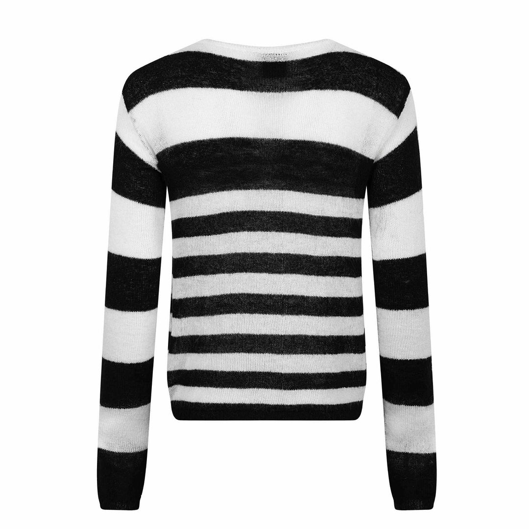 Unisex Striped Lightweight Mohair-Mix Crew Neck Sweater with Vintage Design Mune Fashion