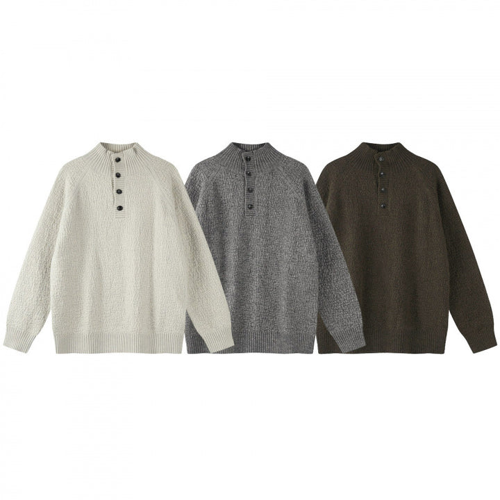 Unisex Structured Half-Zip Knit Sweater with Henley Button Placket and Raglan Sleeves Mune Fashion