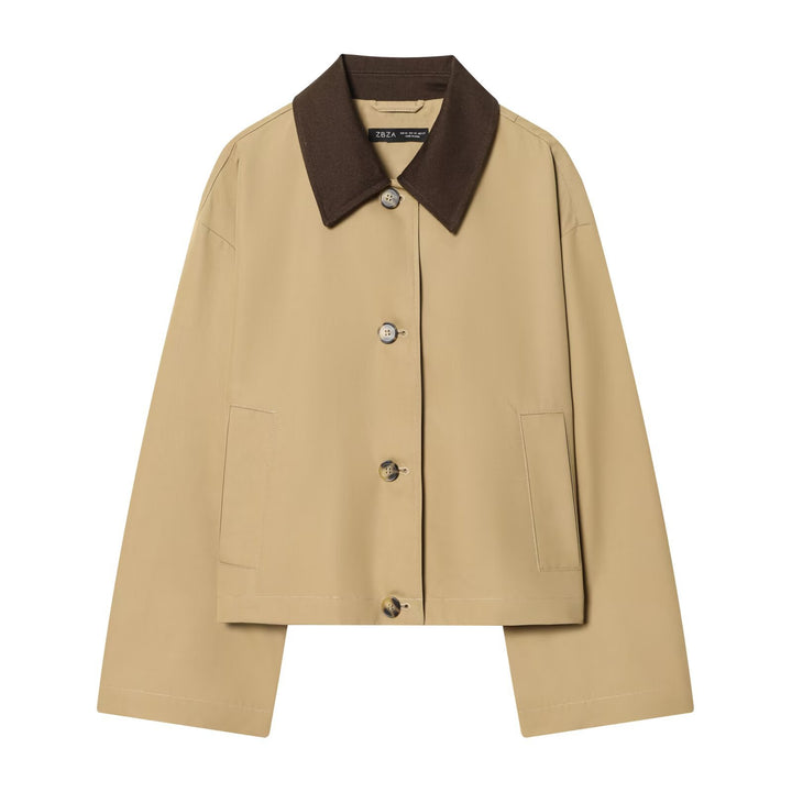 Women's Short Oversized Harrington Jacket with Contrast Collar and Patch Pockets Mune Fashion
