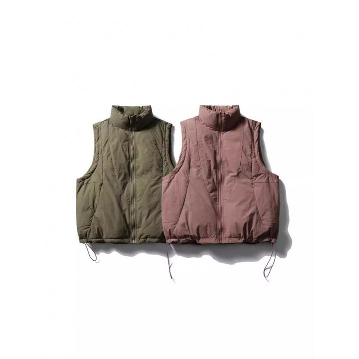 Ladies Lightly Padded Sleeveless Stand Collar Vest with Drawstring Hem Mune Fashion