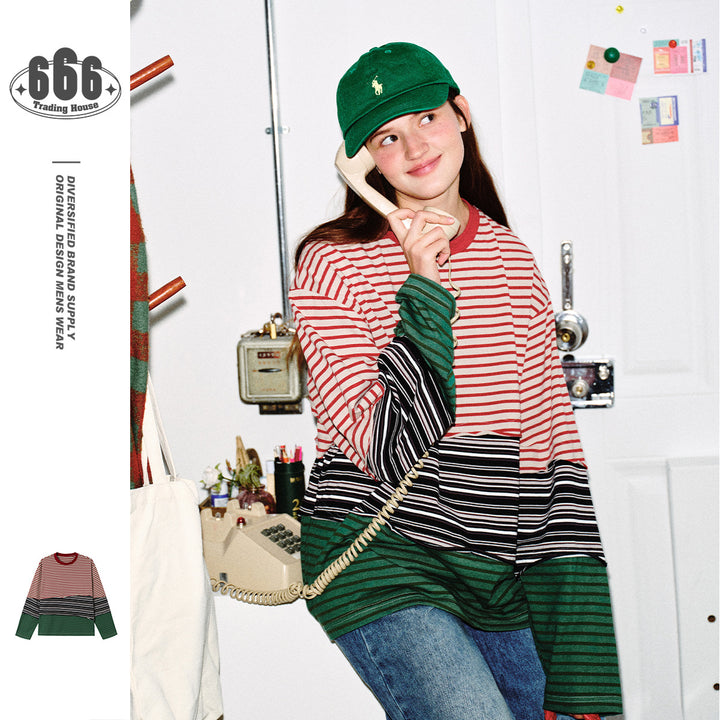 Unisex Casual Oversized Long Sleeve Shirt with Block Stripes made of Cotton Blend Mune Fashion
