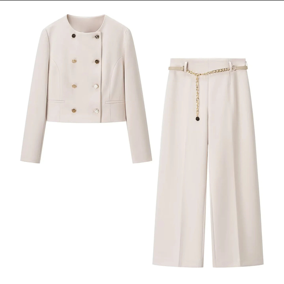 Women's loosely cut high-waist trousers with crease and removable jewelry chain belt Mune Fashion