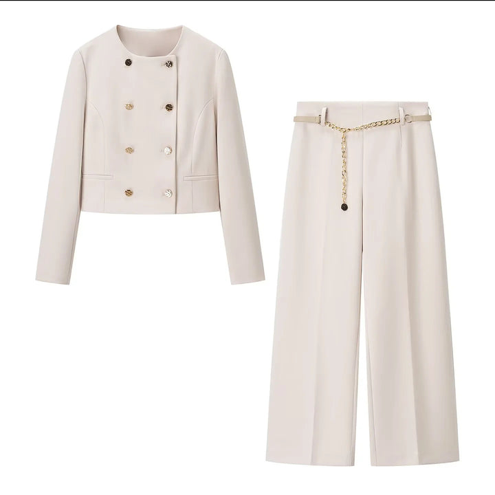 Women's loosely cut high-waist trousers with crease and removable jewelry chain belt Mune Fashion