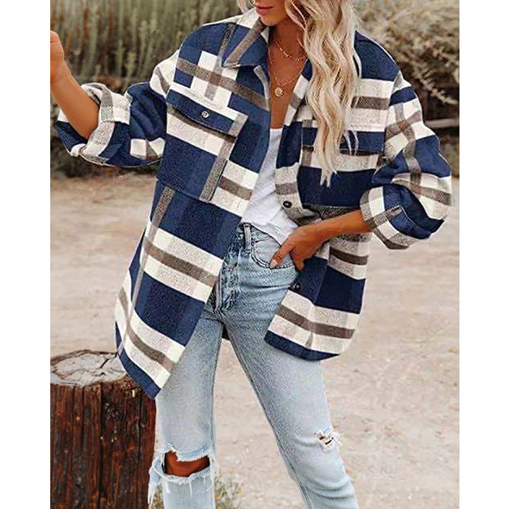 Women's Oversize Check Shirt Jacket with Chest Pockets and Soft Flannel Mune Fashion