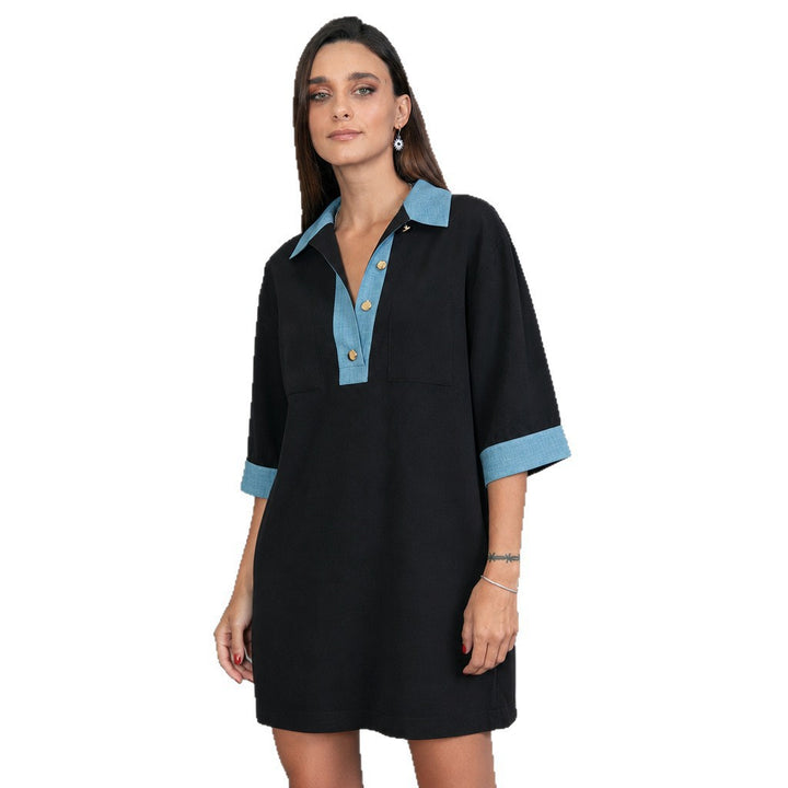 Women's oversized polo tunic with contrast collar and patch breast pockets Mune Fashion