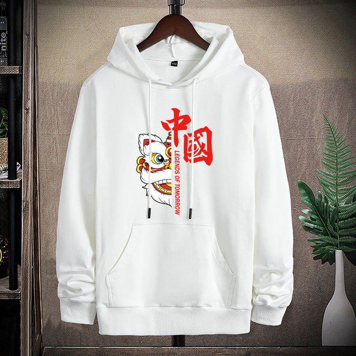 Unisex hoodie with Asian lion motif and kangaroo pocket Mune Fashion