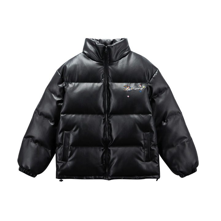 Women's Quilted Short Jacket with Floral Embroidery and High Stand-Up Collar Mune Fashion