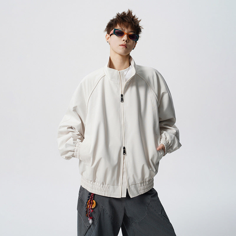 Unisex Oversized Windbreaker with Stand-up Collar and Raglan Sleeves Mune Fashion